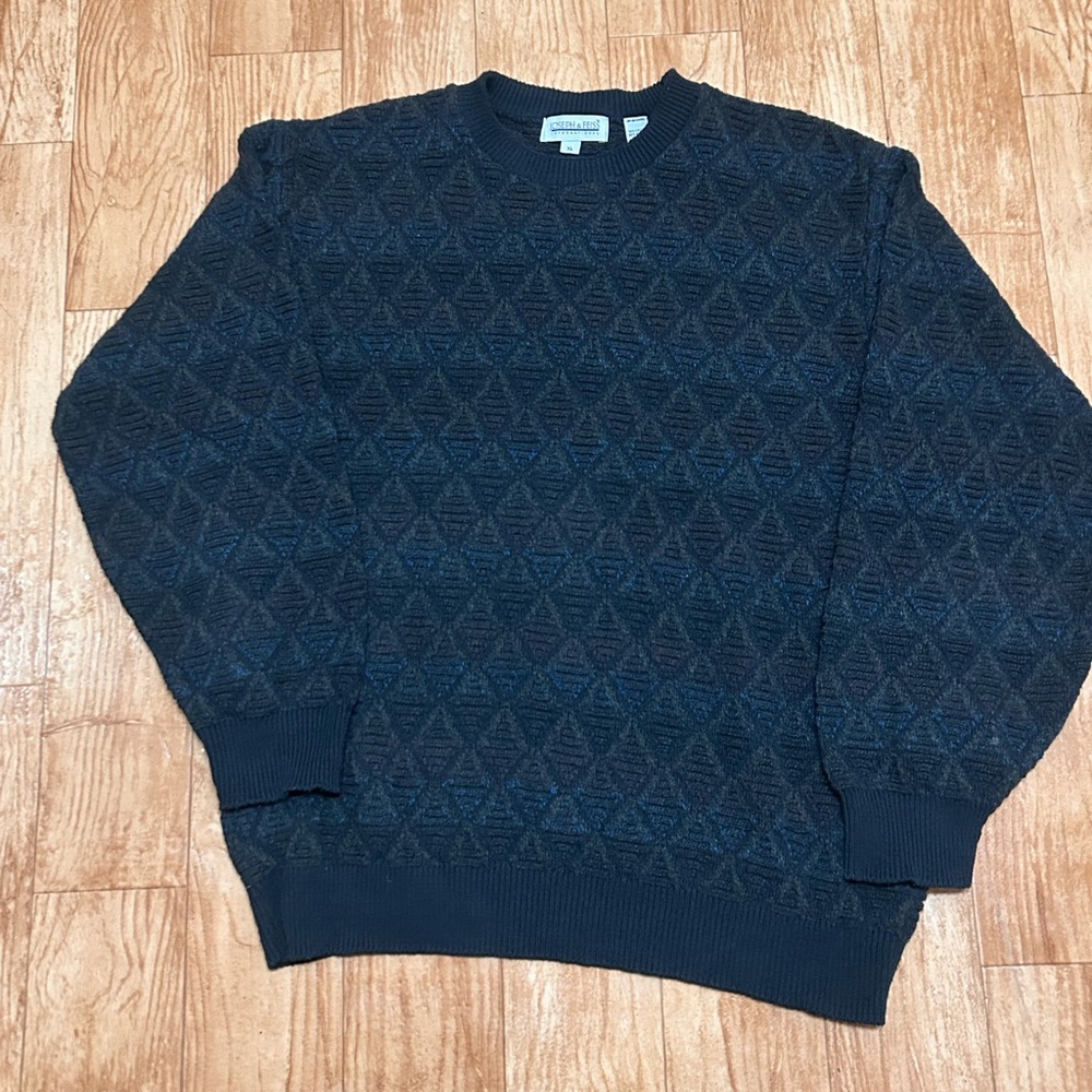 Vintage Joseph & Feiss Textured Knit Sweater Men’s XL Geometric 3D Pattern Blue